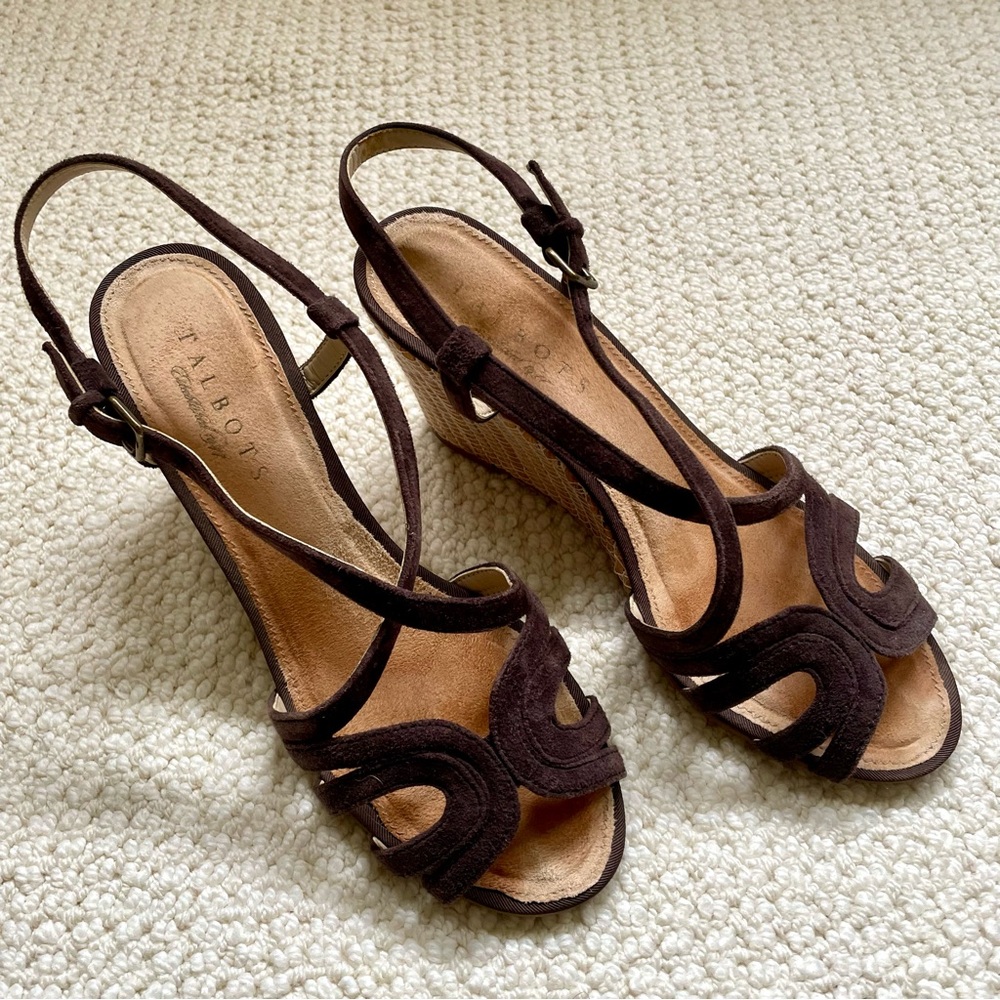 EUC Talbots Suede Strappy Espadrille Wedge Sandals